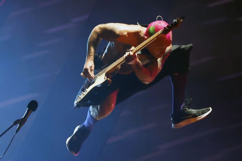 Flea and the Red Hot Chili Peppers performs at the 2022 MTV Video Music Awards at the Prudential Center in Newark, N.J., on August 28. The guitarist turns 61 on October 16. File Photo by John Angelillo/UPI