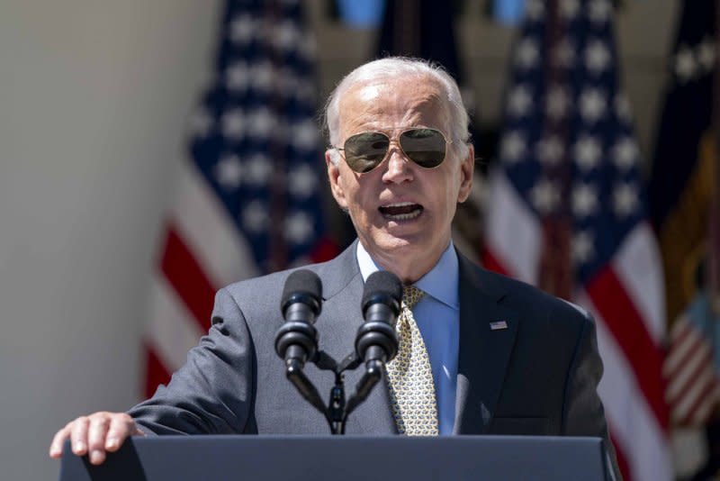 President Joe Biden speaks on the August Jobs Report in the Rose Garden at the White House in Washington on Friday. Photo by Bonnie Cash/UPI