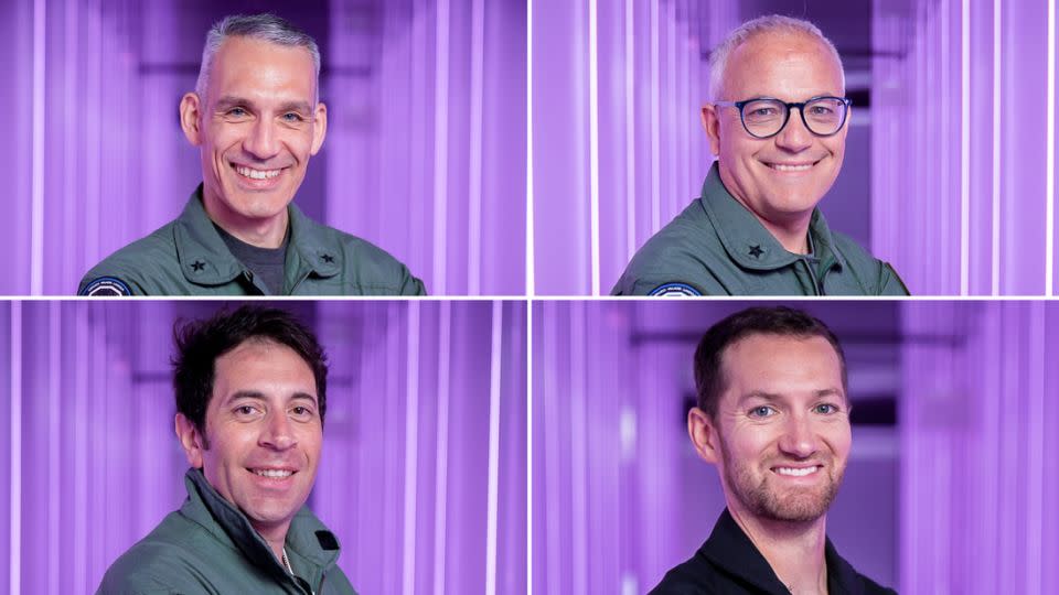 Clockwise from top left to right are Walter Villadei, Angelo Landolfi, Colin Bennett and Pantaleone Carlucci. The group is set to launch Thursday on a research mission to the edge of space. - Virgin Galactic