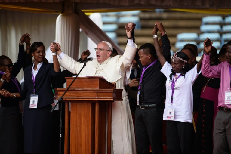 Pope Francis addresses Kenyan youth at Kasarani stadium in Nairobi on November 27, 2015