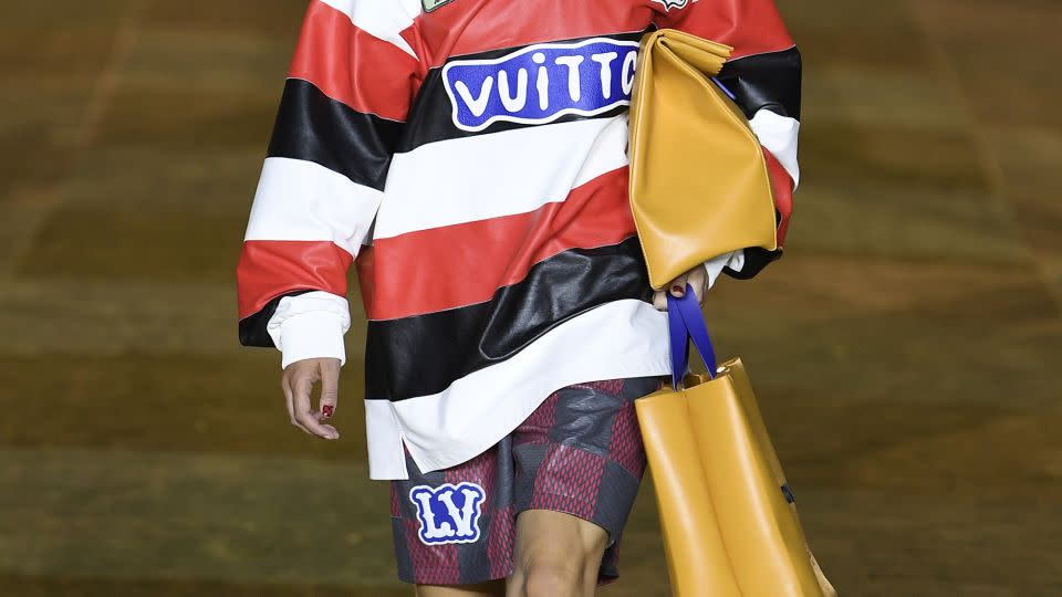 Model Anna Ewers carried the sandwich bag during Pharrell Williams' debut show for Louis Vuitton in Paris in June 2023. - Giovanni Giannoni/WWD/Getty Images