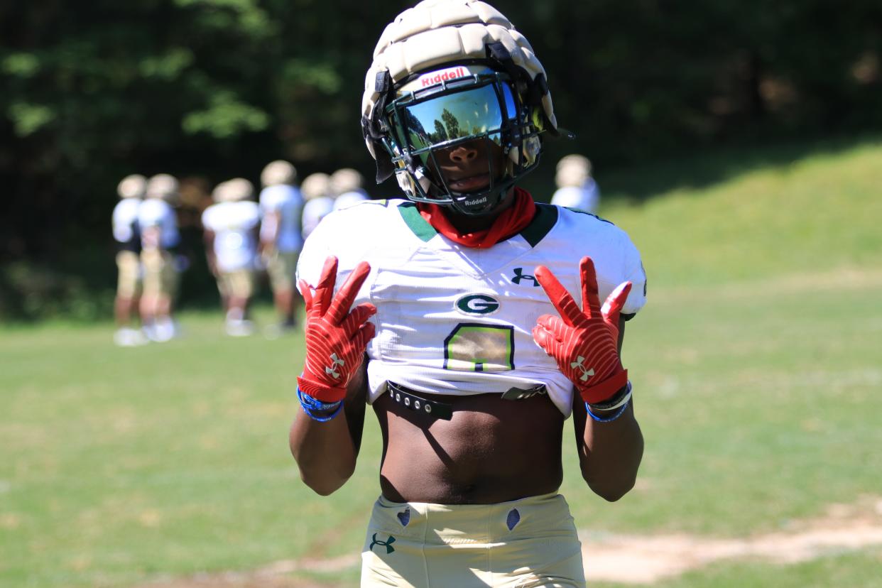 Joseph Stone Jr. acknowledges the camera during Grayson's first spring practice on Thursday.