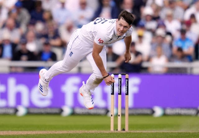 Matthew Potts bowling in a Test match for England