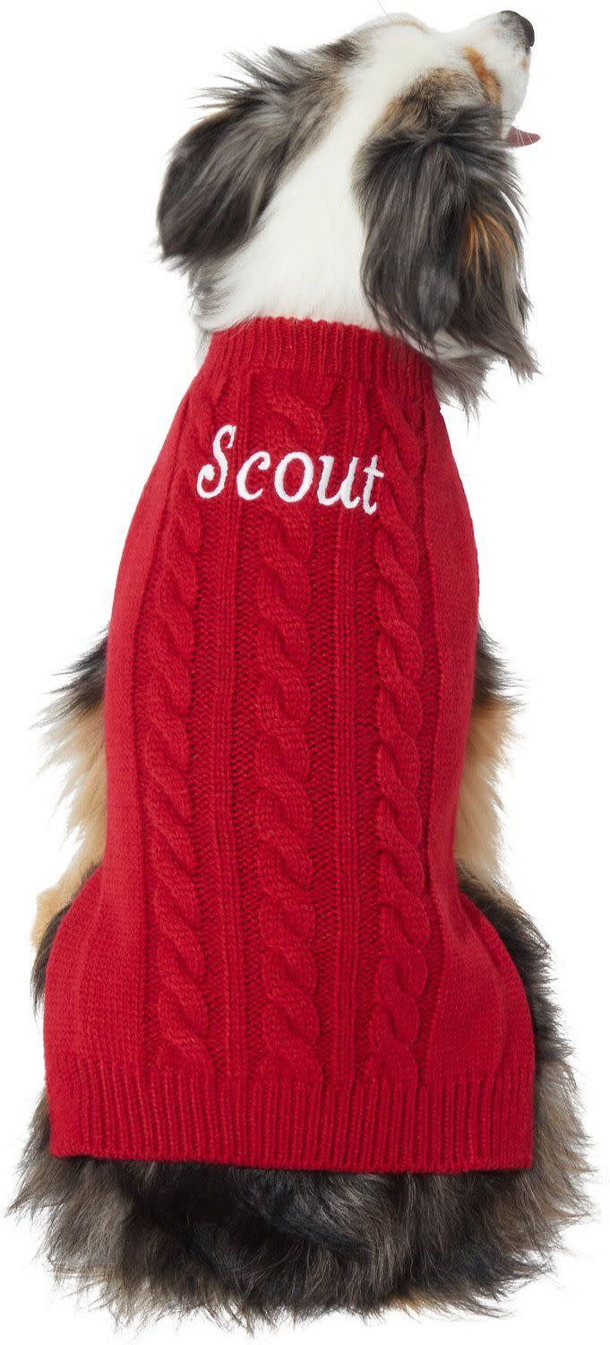 Frisco Personalized Dog & Cat Cable Knitted Sweater