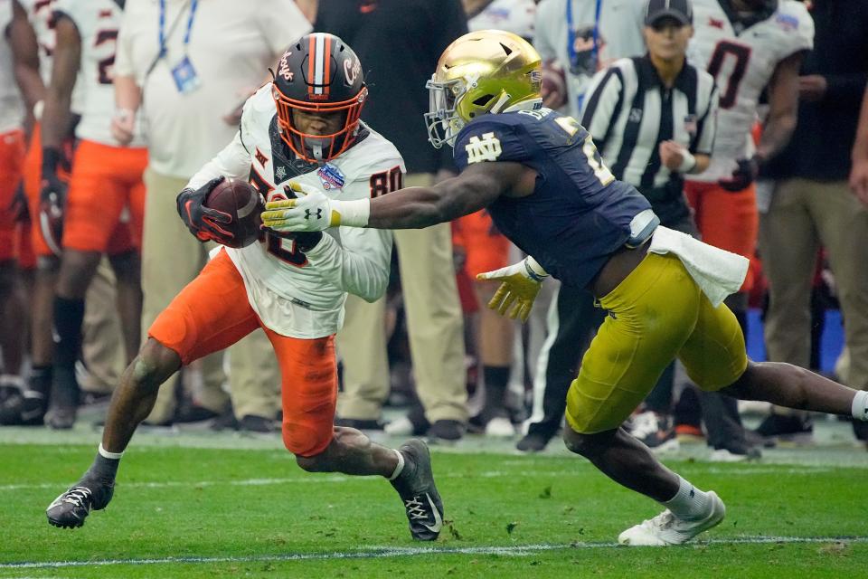 Oklahoma State's Brennan Presley (80) had 50 receptions last season, second-most on the team.