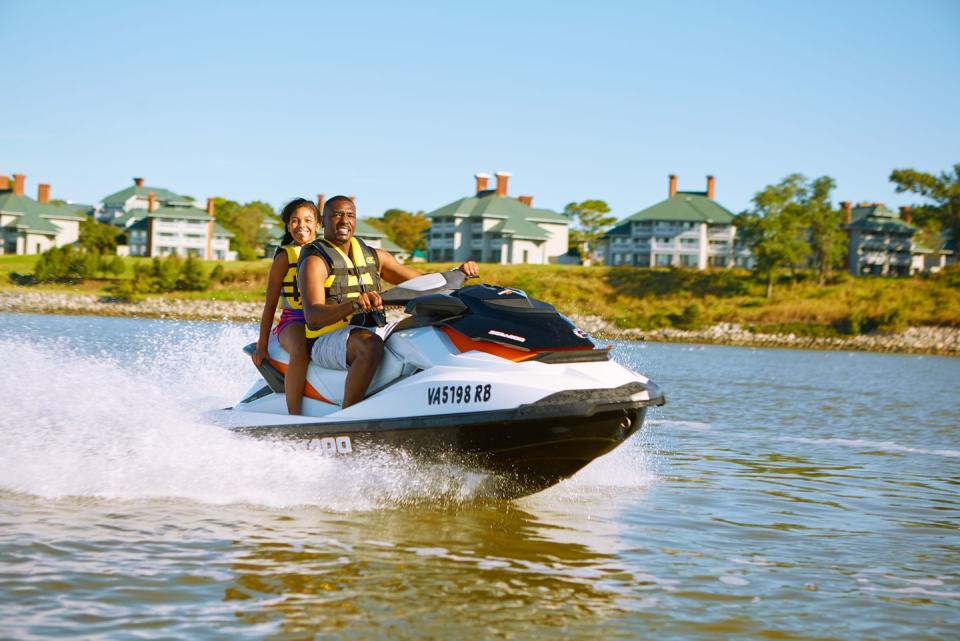 a family jetskis at kingsmill resort, a good housekeeping pick for best family vacation destination