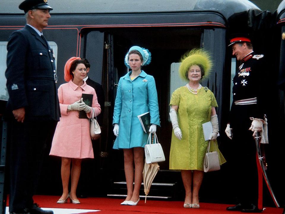 <p>Arriving alongside Princess Margaret and the Queen Mother at the investiture of Prince Charles <a href="https://www.elle.com/culture/movies-tv/a29932802/the-crown-prince-charles-prince-of-wales-title/" rel="nofollow noopener" target="_blank" data-ylk="slk:as Prince of Wales;elm:context_link;itc:0;sec:content-canvas" class="link ">as Prince of Wales</a> at Caernarvon Castle.</p>