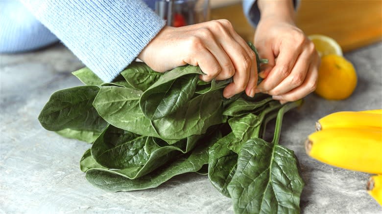 person preparing spinach