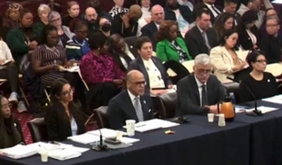 Banks (middle) appearing before the council on Monday. nyc.gov