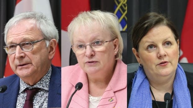 Premier Blaine Higgs, Health Minister Dorothy Shephard and Dr. Jennifer Russell, chief medical officer of health, addressed the public Friday afternoon. (Government of New Brunswick - image credit)