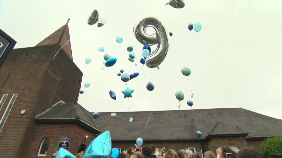 Friends released balloons outside West End Methodist Church in Oswaldtwistle.