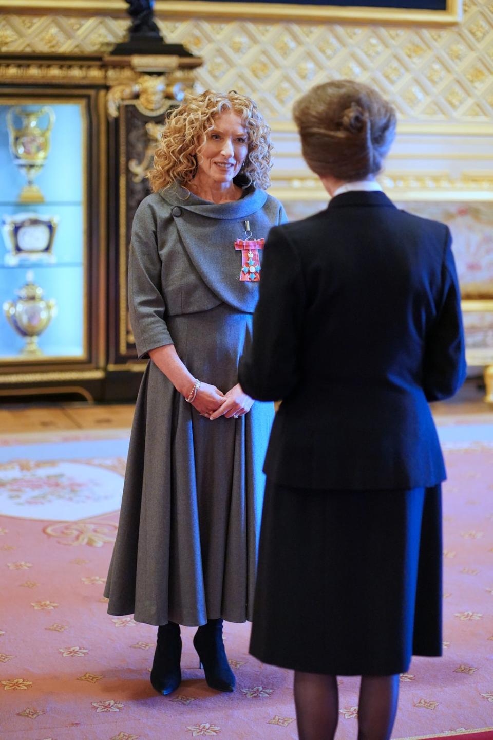 The Princess Royal presents design legend Kelly Hoppen with her CBE at Windsor Castle (Jonathan Brady/PA) (PA Wire)
