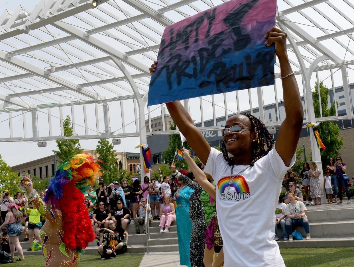 Performers entertain a crowd gathered in Centennial Plaza in Canton during the 2023 Stark Pride Festival on Saturday.