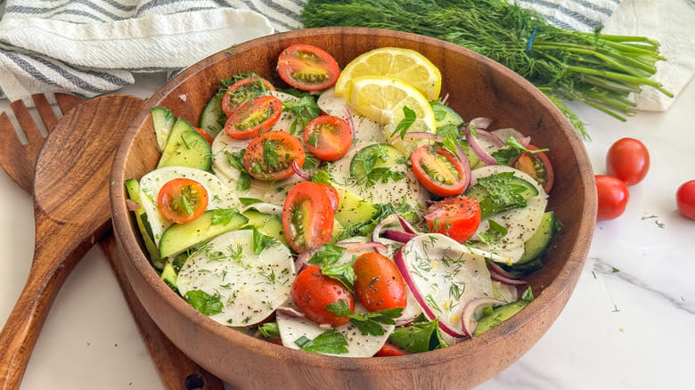 wooden bowl with salad