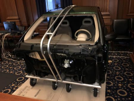 A portion of a GM automobile is displayed as evidence in a Manhattan federal courtroom in this undated handout photo provided by United States District Court for the Southern District of New York released to Reuters on January 11, 2016. REUTERS/United States District Court for the Southern District of New York/Handout via Reuters