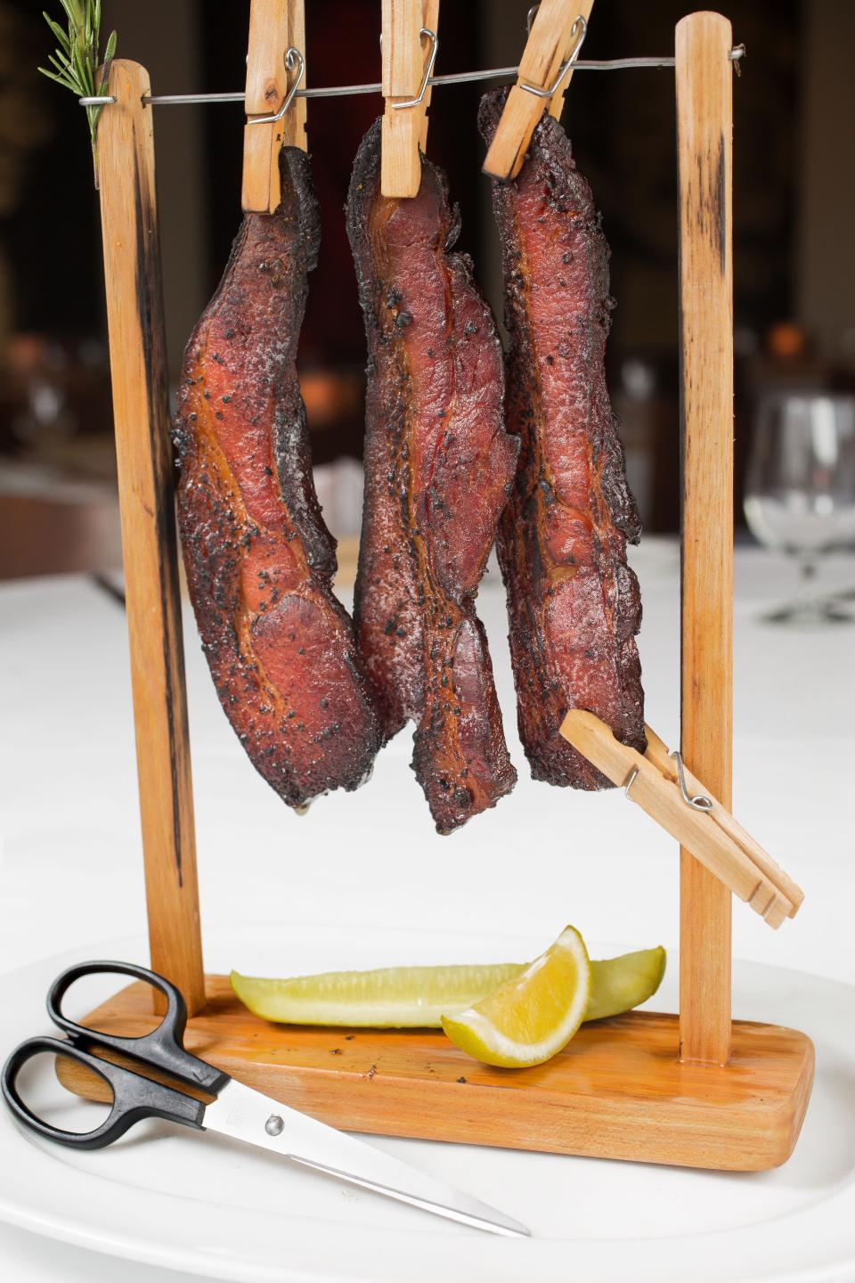 Clothesline bacon available at most restaurants owned by David Burke.