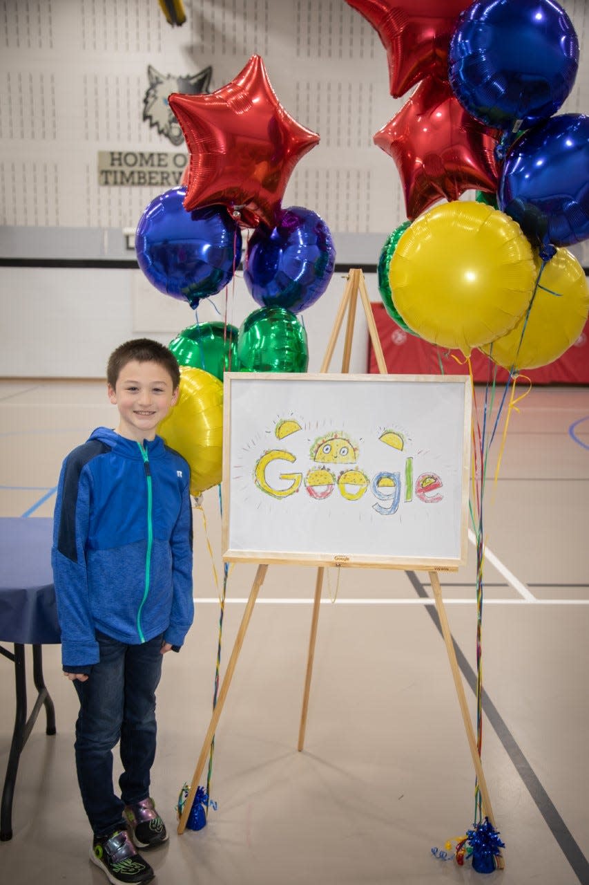 Gabriel Fox, a third-grader at Trevor-Wilmot Consolidated Grade School, was selected to represent Wisconsin as one of the 55 U.S. state and territory winners in the 2023 Doodle for Google competition. His artwork, titled "You Are Always Happy When You Eat Tacos," was chosen out of thousands of submissions.