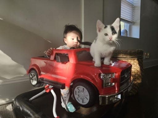 Casper with Andrea and Tony's 4-month-old son, Enzo.