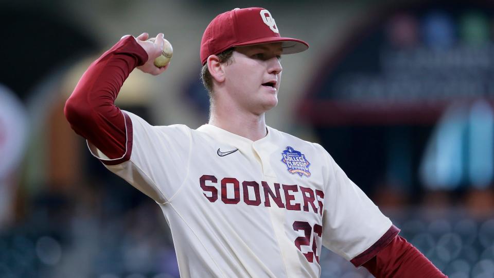 Oklahoma infielder Blake Robertson (26) during an NCAA baseball game against Tennessee on Sunday, March 6, 2022, in Houston. (AP Photo/Michael Wyke). ORG XMIT: NYOTK