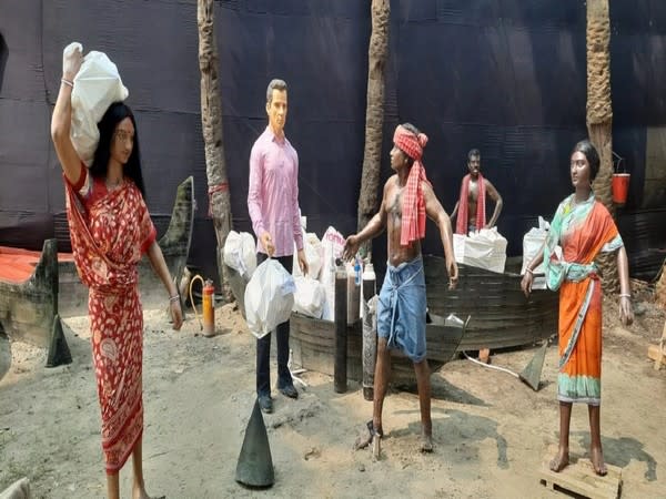 Statue of Sonu Sood in the Durga Puja pandal