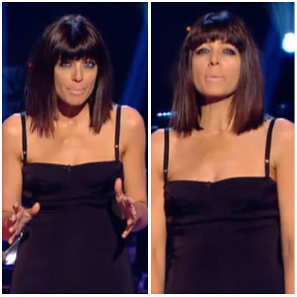 <b>Claudia Winkleman, Strictly Come Dancing, Sun 9th Dec <br></b><br>Claudia wore a black bustier style dress for the Sunday night Strictly results show.<br><br>© BBC