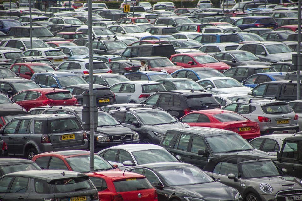 Cars parked packed in shortterm parking of edinburgh airport scotland england UK