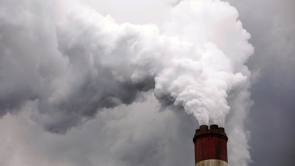 Vapor rises from a chimney 