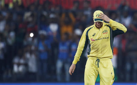 Cricket - India v Australia - Third One Day International Match - Indore, India – September 24, 2017 – Australia's captain Steven Smith reacts after losing the game. REUTERS/Adnan Abidi