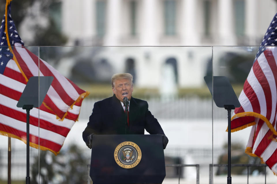 Then-President Trump speaking to his supporters on Jan. 6, 2021.