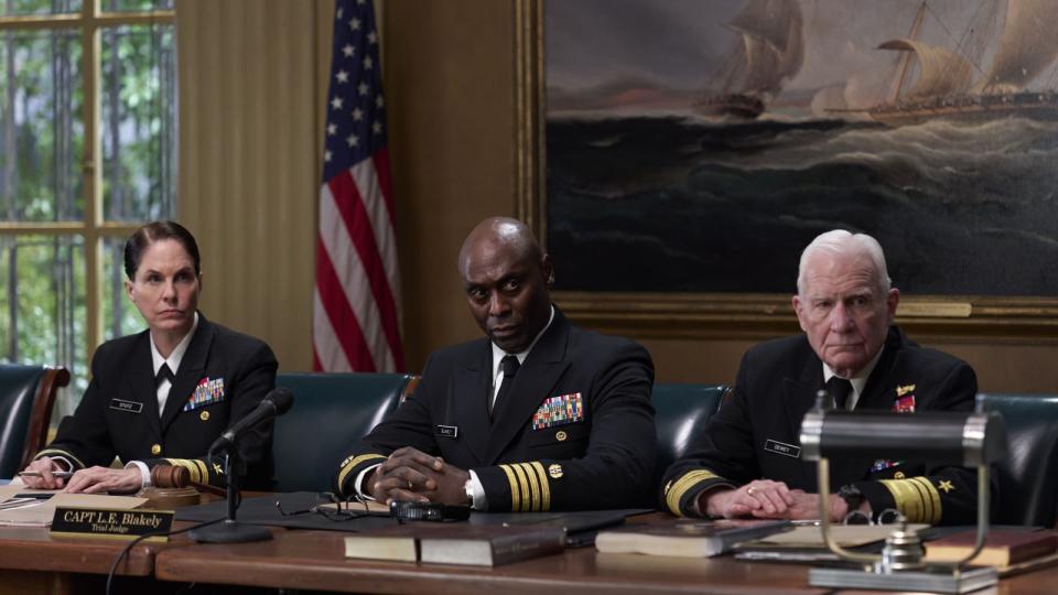 Stephanie Erb, Lance Reddick and Dale Dye in The Caine Mutiny Court-Martial