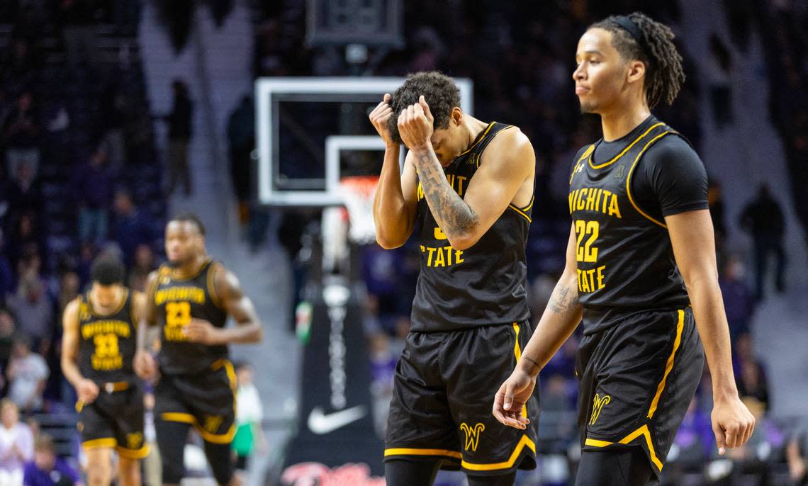 Wichita State’s Craig Porter Jr., reacts after turning the ball over late in the game, erasing any chance the Shockers had of beating Kansas State in Manhattan on Saturday night.