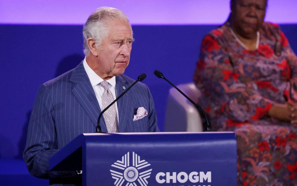 The Prince of Wales speaking during the opening ceremony of the Commonwealth Heads of Government Meeting (CHOGM) at the Kigali Convention Centre, Rwanda - REUTERS