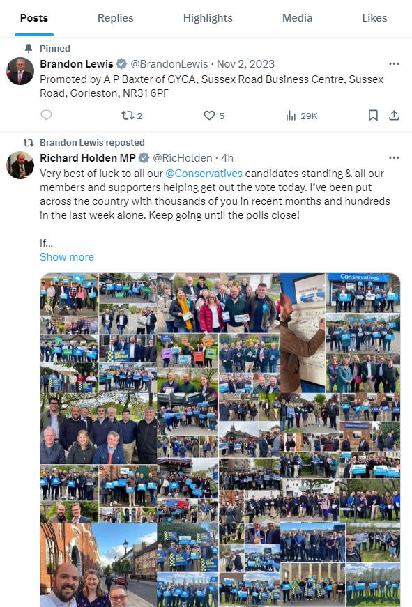 Eastern Daily Press: Brandon Lewis' X (Twitter) feed after the post was deleted