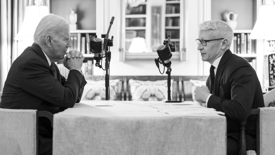 President Joe Biden participates in an episode of Anderson Cooper's podcast "All There Is" in the White House Library. (Official White House Photo by Adam Schultz) - Adam Schultz/White House
