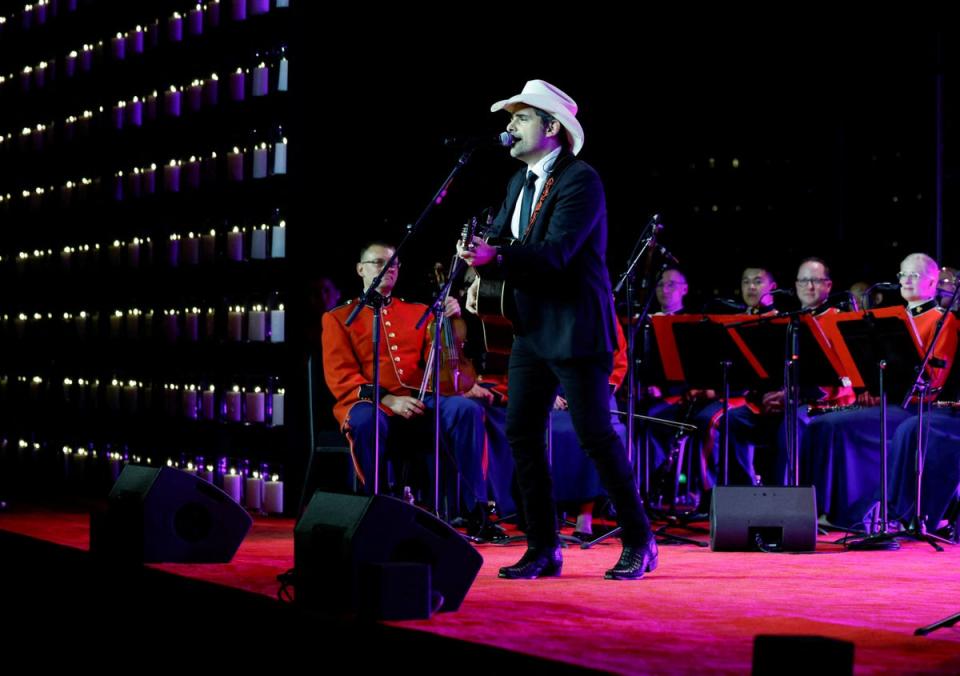 Singer Brad Paisley performs during the State Dinner at the White House on Thursday (REUTERS)