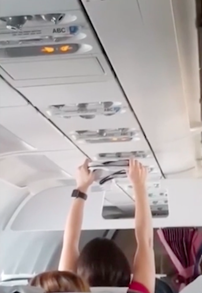 Her fellow passengers tried to pretend nothing unusual was happening. Source: Screenshot