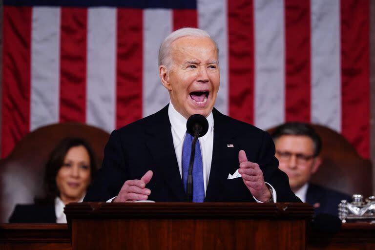 El presidente de Estados Unidos, Joe Biden, pronuncia el discurso sobre el estado de la Unión en la Cámara de Representantes del Capitolio de Estados Unidos