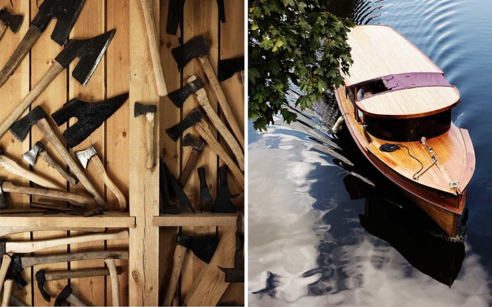 From left: The Woodcraft Museum, set in Vienko?u Park, where visitors can learn about the craft of woodworking from the Stone Age to the present day; a traditional wooden sightseeing boat on the City Canal in Riga, Latvia.