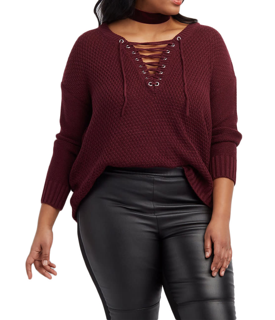 Charlotte Russe Plus Size Lace-Up Pull Over Sweater