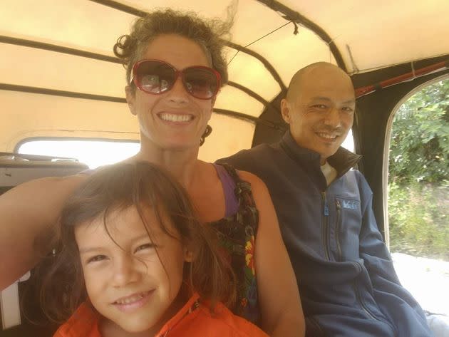 The author's family in a tuk tuk in Guatemala. 