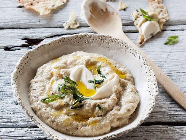 Charred Eggplant Dip with Olive Oil Quinoa Crackers