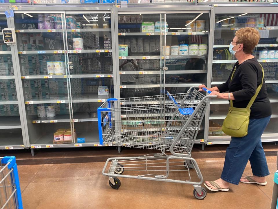 A cellphone photo shows a woman shopping baby formula at a Walmart store in Rosemead, California, the United States, May 13, 2022. (Photo by Zeng Hui/Xinhua via Getty Images)