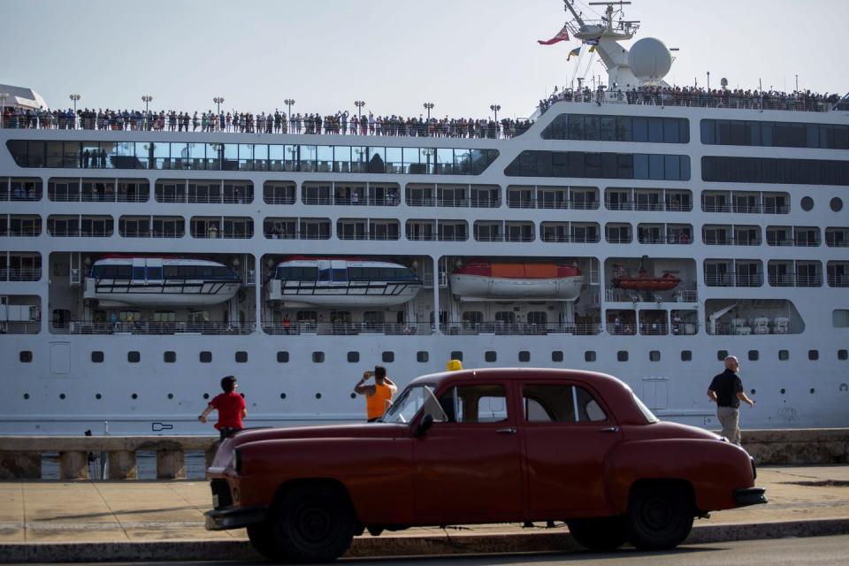 <span class="caption">An American cruise ship that arrived from Miami is seen in the Havana harbour in 2016.</span> <span class="attribution"><span class="source">(AP Photo/Desmond Boylan)</span></span>