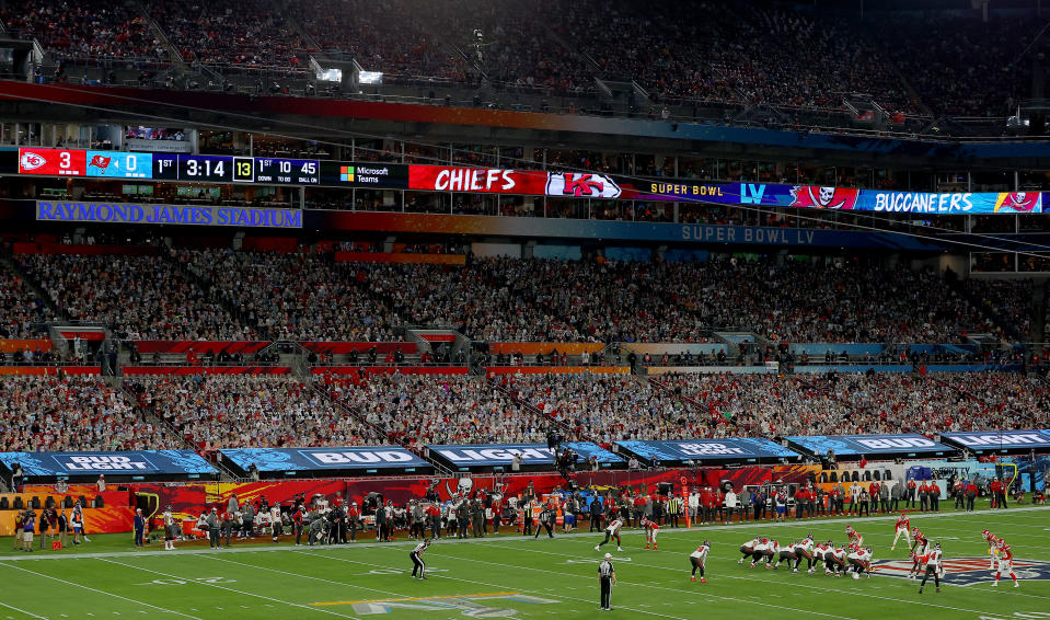 The stands at Raymond James Stadium looked packed for Super Bowl LV, but only some of the 'fans' were actual humans. (Photo by Kevin C. Cox/Getty Images)