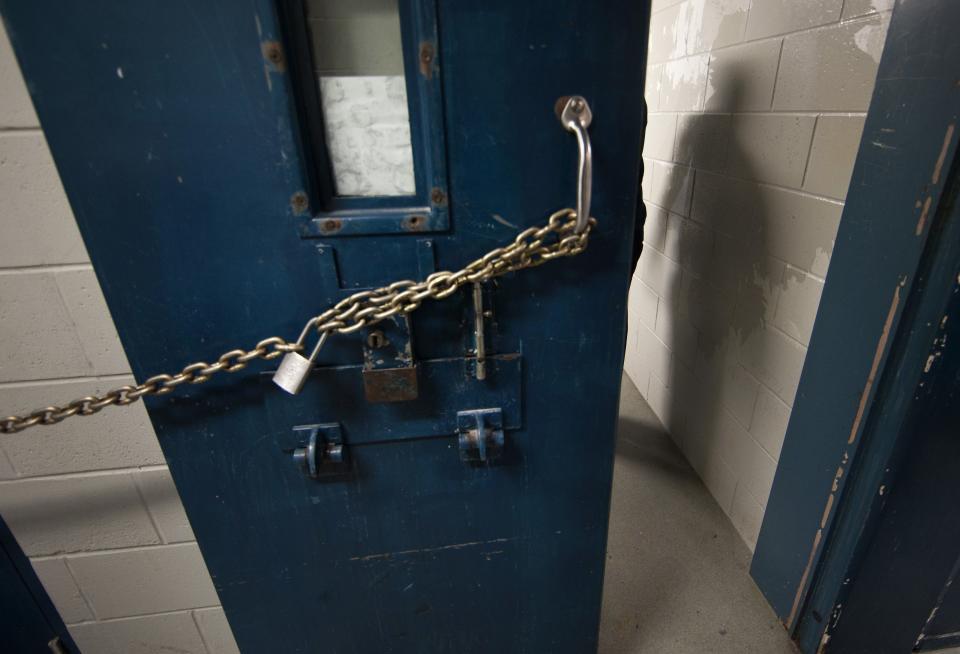 A chain on a segregation cell is seen at the Kingston Penitentiary in Kingston, Ontario