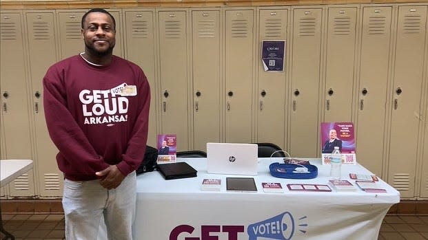Get Loud Arkansas registered students to vote using tablets at Little Rock Central High School in January 2024.