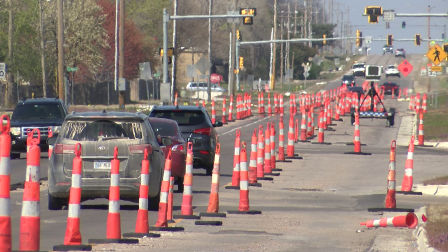 Photo of the construction in Bel Aire on Woodlawn between 37th Street North and 45th Street North taken on March 21, 2024 (KSN Photo)