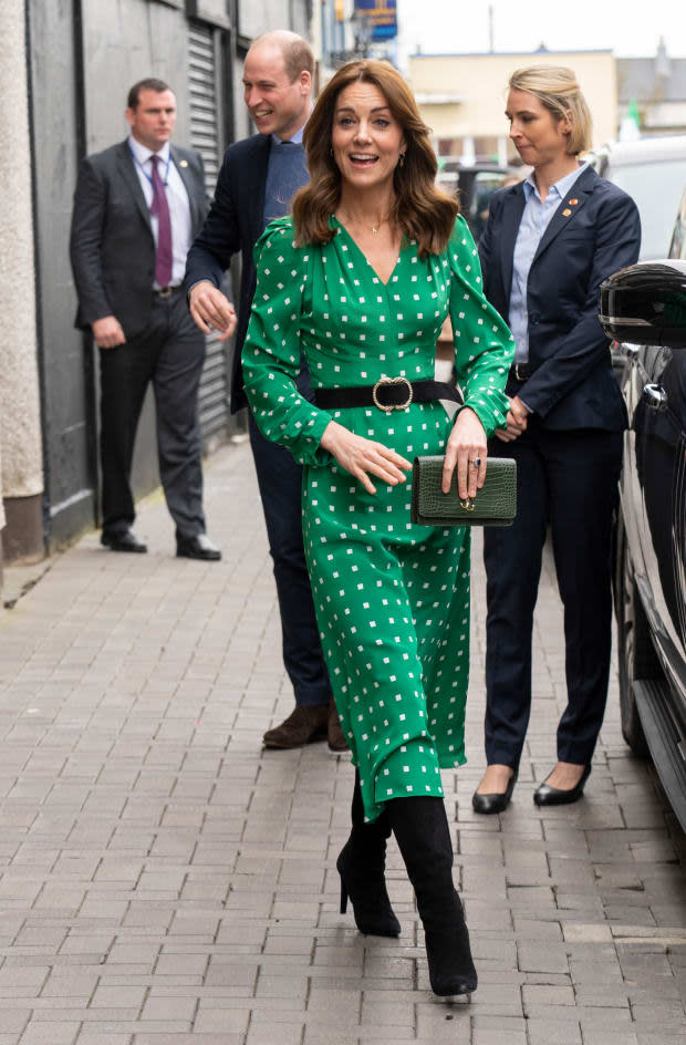 <p>Kate Middleton sports polka dots and green in Ireland in March 2020.</p><p>Arthur Edwards - WPA Pool/Getty Images</p>