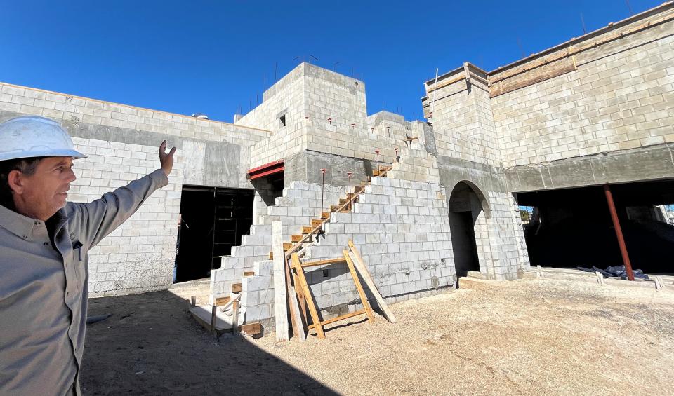 Bill Moore, project site superintendentwith Archangel Engineering & Construction in Rockledge, on the second floor of the Olive Tree Greek Grill, under construction in Borrows West in Viera.