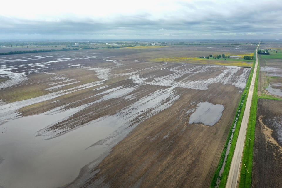 Water pools in rain-soaked fields on May 29, 2019, near Gardner, Illinois, after near-record rainfall in the state caused farmers to delay their spring corn planting. (Photo: Scott Olson via Getty Images)